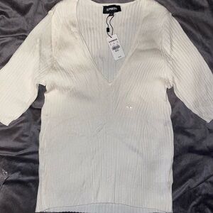Express Women's White V-Neck Sweater